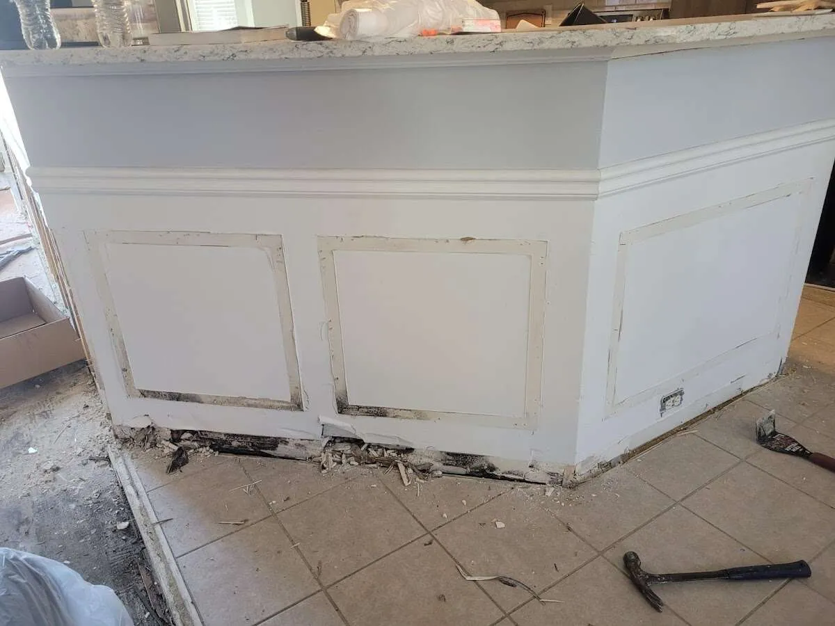 Water damage and mold on kitchen during Storm Damage Restoration in Layhill